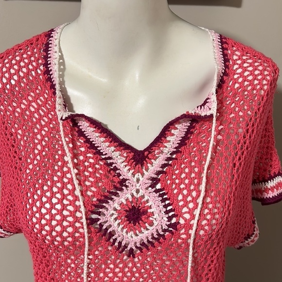 Tommy Bahama linen crochet swim suit cover up top Sz XXS - Picture 3 of 8